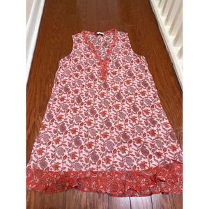 Laurence Tavernier Orange Pink Paisley Cotton Sleeveless Nightgown Dress Large‎